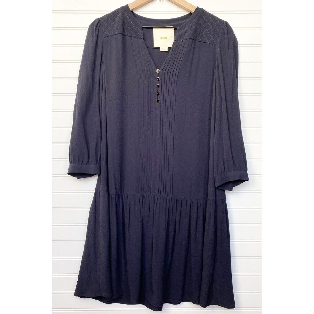 Anthropologie X Maeve Galina Blue Pintuck Quilted Drop Waist Dress | Size S